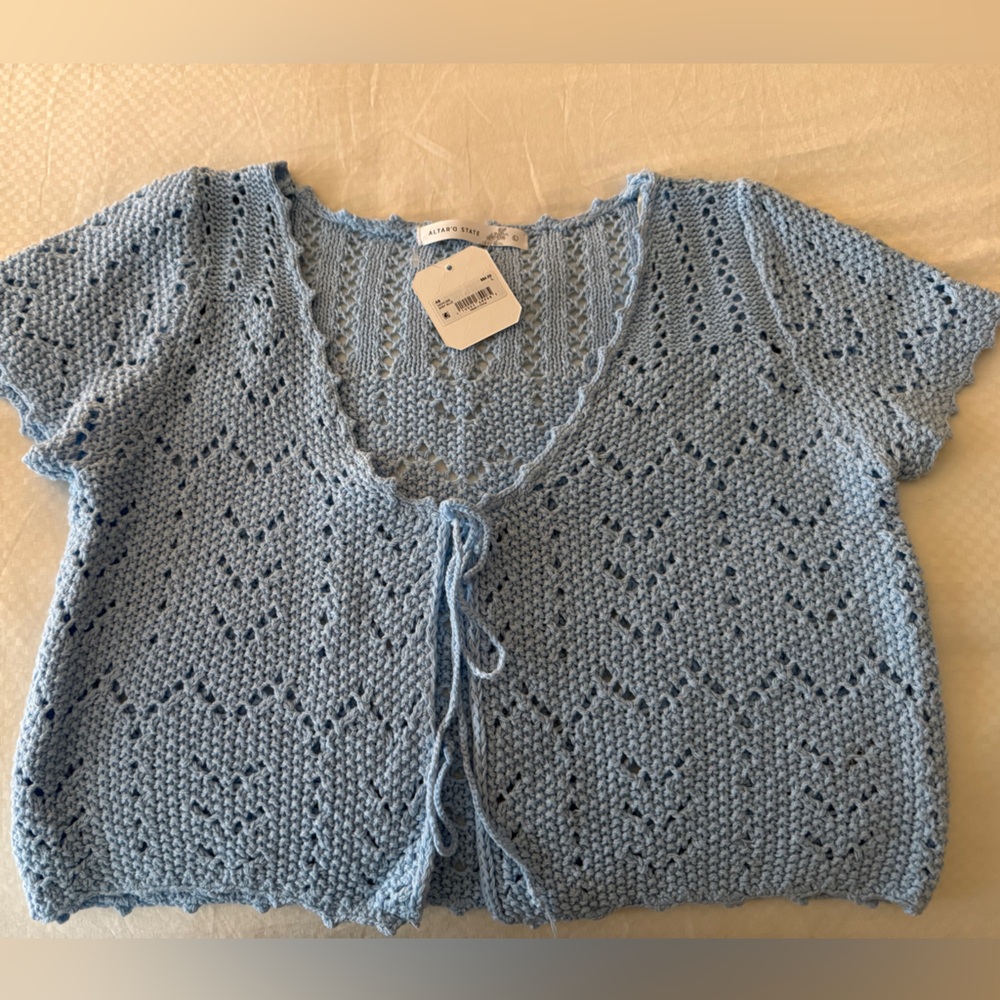 Blue Cropped Short Sleeve Sweater NWT